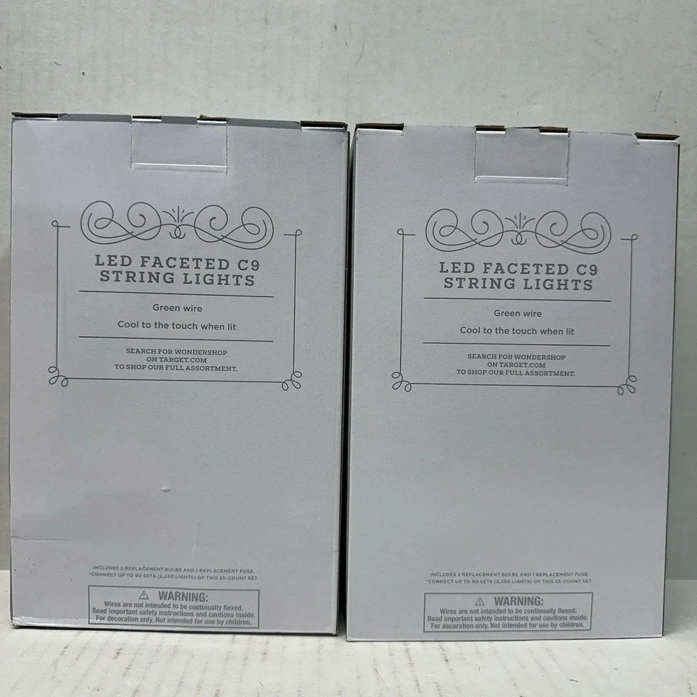 1 Lot of 2 Boxes Wondershop Item‎ C1 25 Lights Per Box Warm White Faceted LED C9